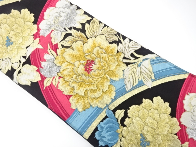 アンティーク　流水に牡丹模様織り出し袋帯（材料）